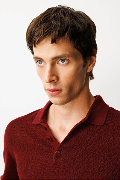 Desen Men's Polo Neck Front Diamond Pattern Knit Sweater 25KDSN25608