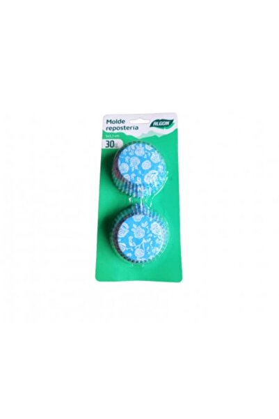 Algon Disposable set 30 colored cupcake liners, 5 x 3.2 cm, blue with white roses