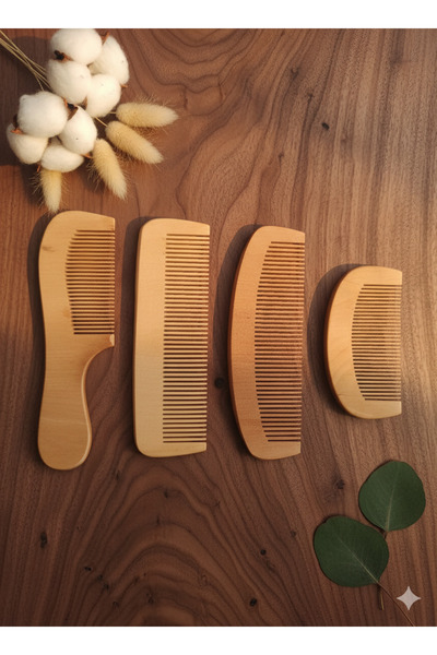 Altın express 4-Piece Natural Wooden Comb Set - Antistatic Massage Effective Hair Comb & Beard Comb