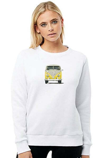 QIVI Yellow Samba Illustration Type 2 Volkswagen Printed White Women's Knitte...