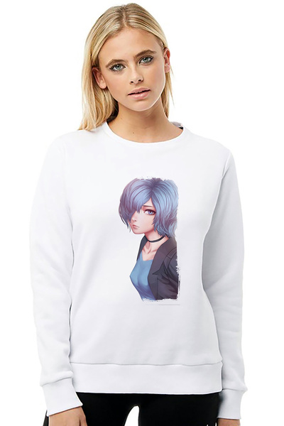 QIVI Anime Tokyo Ghoul Anteiku Printed White Women's Knitted Sweatshirt Long ...
