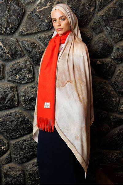 Mooncorn Şal Ramie cu model Moreal crem