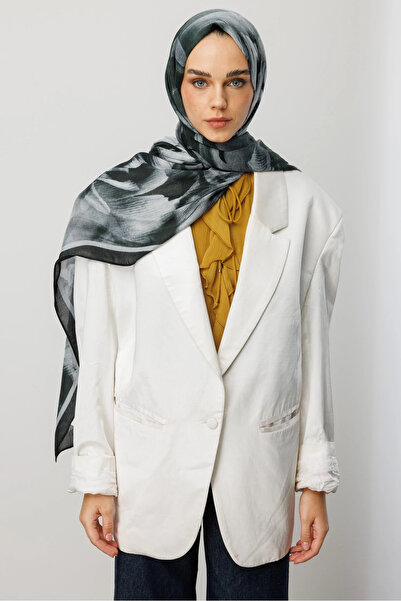 Mooncorn Μαύρο σάλι με σχέδιο Fleur Ramie