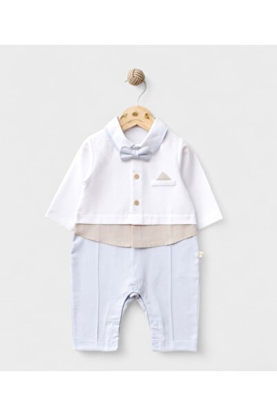 LİTTLE ANGELS Erkek Bebek Papyonlu Gömlek Yakalı Şık Tulum