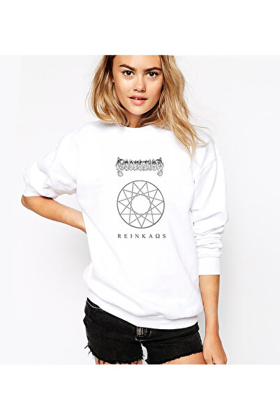 QIVI Reinkaos Printed White Women's Knitted Sweatshirt Long Sleeve