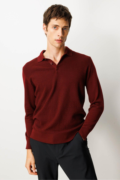 Desen Men's Polo Neck Front Diamond Pattern Knit Sweater 25KDSN25608
