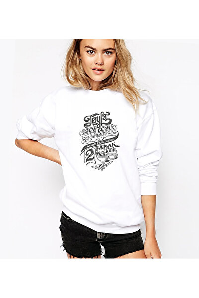 QIVI Let's Go for a Ride Printed White Women's Knitted Sweatshirt Long Sleeve