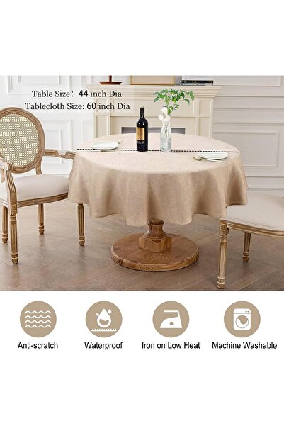 Generic Woven Linen Round Tablecloth 60-inch, Water-Resistant, Spill-Proof, Wipeable - Ousbfoct