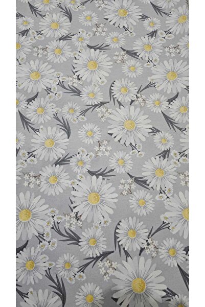 Rona Home Luxurious Gray Daisy Pattern Tablecloth with Lace Detail, Stylish and Elegant Design, Wipeable and Stain-Resistant
