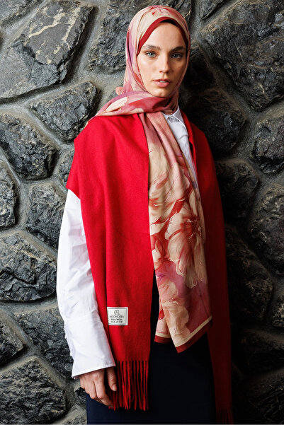 Mooncorn Burgundy Rose Pattern Hebei Silk Shawl