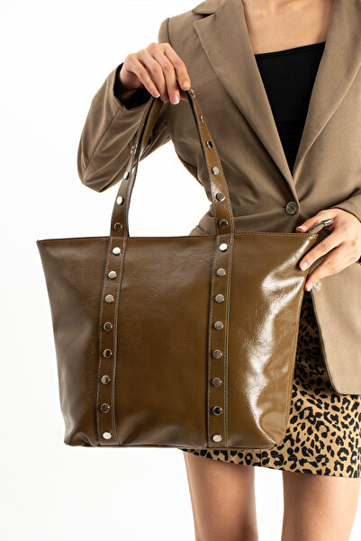 Çanta Trend *** Feminine Model Dark Oil Green Color Large Size Women's Hand and Shoulder Bag