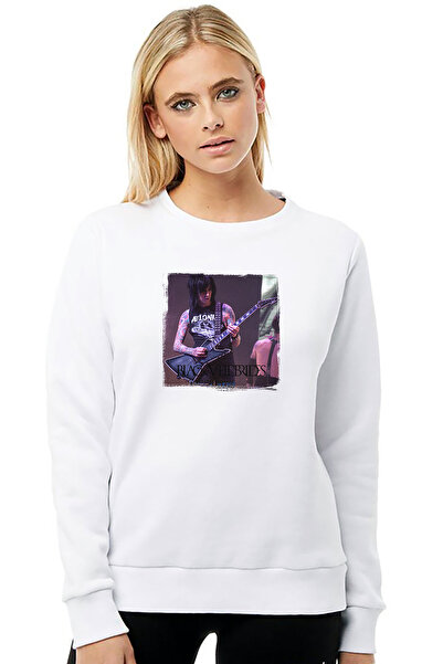 QIVI Black Veil Brides Music Printed White Women's Knitted Sweatshirt Long Sl...