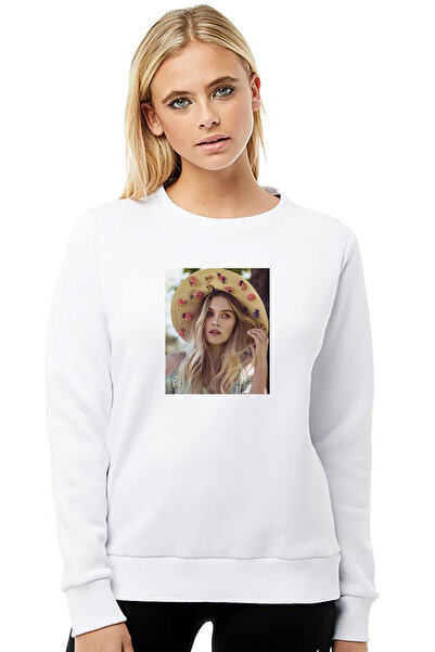 QIVI سترة ريفيرديل بولي مطبوع النسائية المحبوكة باللون الأبيض بأكمام طويلة