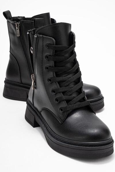 CCWAY AYAKKABI Kadın Sade Süs Fermuarlı Postal SİYAH CİLT