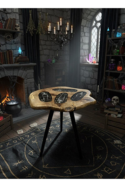 Revive Works Doğal Ceviz Ağacı & Epoksi El Yapımı Geometrik Gotik Sehpa