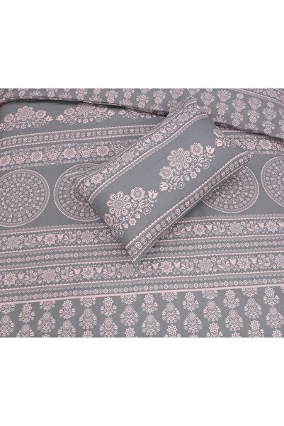 Kring bedding set for 2 persons, 4 pieces, 100% cotton, 132TC, floral print, Grey/Pink