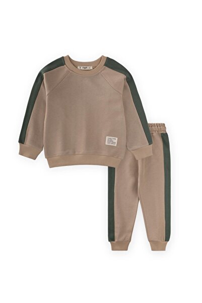 Cigit Paneled Sweatshirt Set 2-8 Years Old S Mink