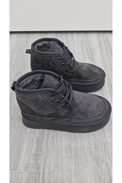 MODESA BY KAVCAR New Season Cotton Soft Suede Lace-Up Detailed Gray Casual Women's Platform Boots