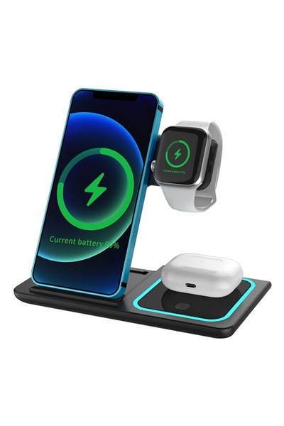 Patona 3-in-1 QI Wireless Charging Station, Fast Charge 15W — iPhone, Apple Watch, AirPods, Androi