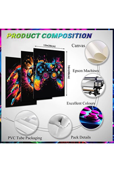 Generic BGFCE Canvas Wall Art - Gaming Controller Spray Ink Prints, Football Room Decor, 12×16 (3pcs)