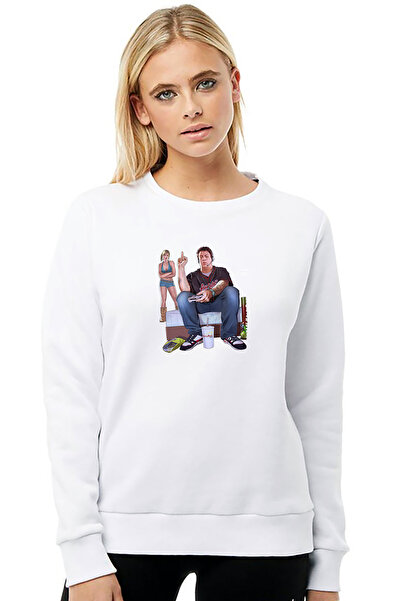 QIVI Gta V Jimmy De Santa Printed White Women's Knitted Sweatshirt Long Sleeve