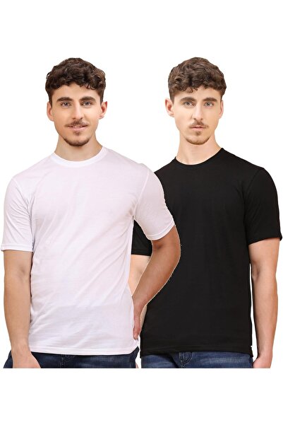 Pure Infinity Men’s 2-Pack Cotton T-Shirt Combo – White & Black | Breathable Regular Fit