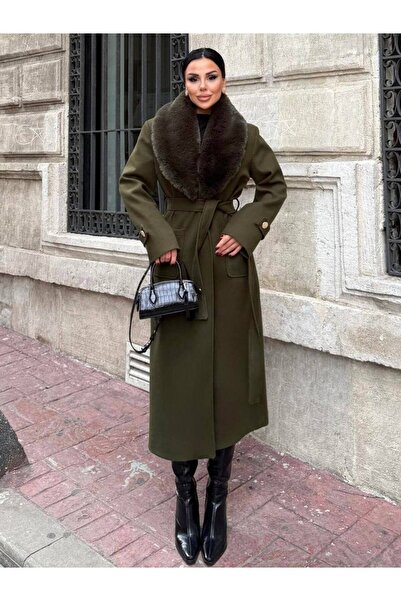 ZARİFTREND Brenda Kürk Yaka Kaşe Kaban