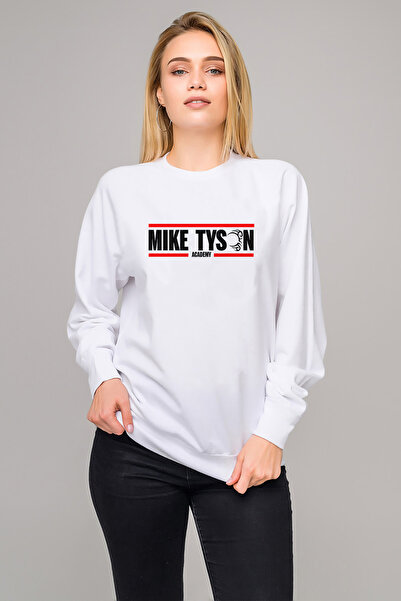 QIVI سترة مايك تايسون أكاديمي مطبوع النسائية البيضاء المحبوكة بأكمام طويلة