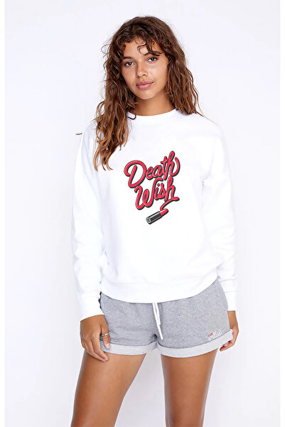 QIVI سترة ريفيرديل ديث ويش مطبوع النسائية البيضاء المحبوكة بأكمام طويلة