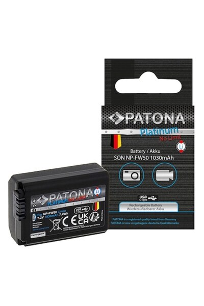 Patona Platinum NP-FW50 USB-C 1030 mAh Battery for Sony NP-FW50 (Black)