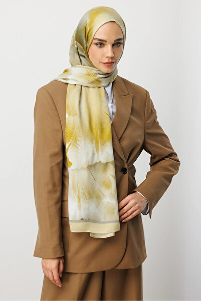 Mooncorn Olive Green Fleur Pattern Ramie Shawl