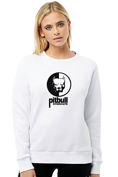 QIVI Pitbull Syndicate Printed White Women's Knitted Sweatshirt Long Sleeve