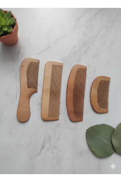 Altın express 4-Piece Natural Wooden Comb Set - Antistatic Massage Effective Hair Comb & Beard Comb