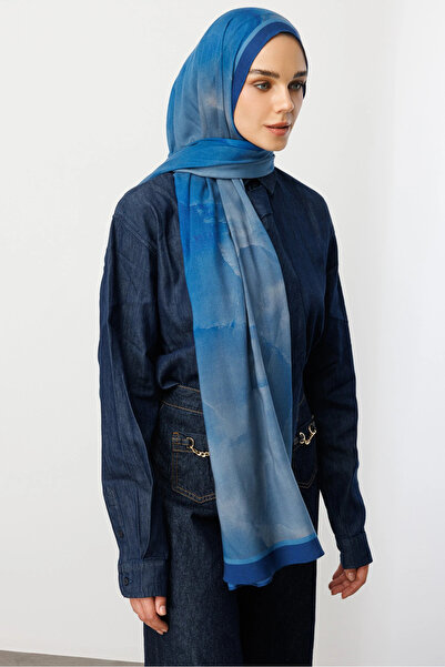 Mooncorn Σάλι Ramie με μοτίβο Moreal σε μπλε ναυτικό