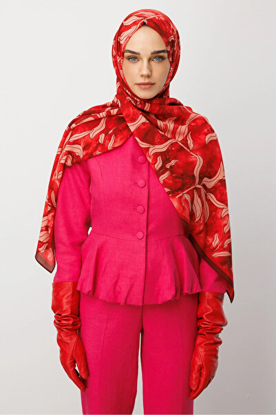 Mooncorn Burgundy Frond Pattern Hebei Silk Shawl