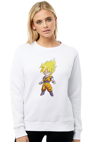 QIVI سويت شيرت أنمي دراغون بول فيجيتا مطبوع للسيدات باللون الأبيض بأكمام طويلة
