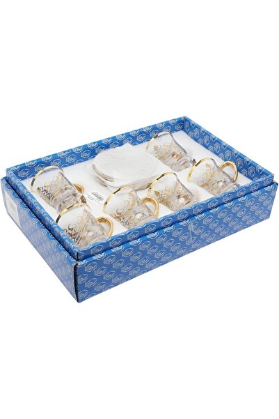 Solitaire طقم أكواب حليب زجاجية مع صحون، شفاف/ذهبي، 8.6 × 8.65 سم، 6 أزواج