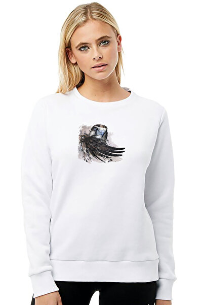 QIVI Şahin Painting Watercolor Painting Falcon Illustration Printed White Wom...