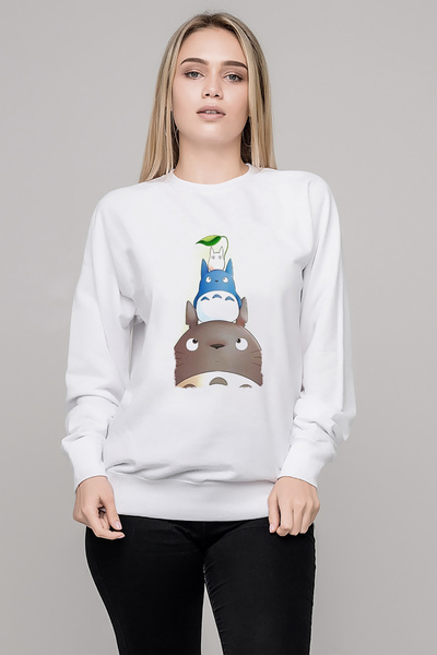 QIVI My Neighbor Totoro Printed White Women's Knitted Sweatshirt Long Sleeve