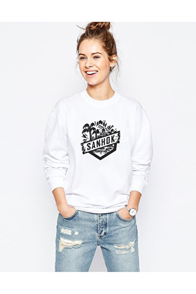 QIVI Pubg Sanhok Printed White Women's Knitted Sweatshirt Long Sleeve