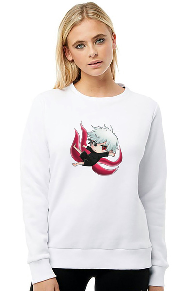 QIVI سويت شيرت أنمي طوكيو غول أنتييكو مطبوع للنساء باللون الأبيض بأكمام طويلة