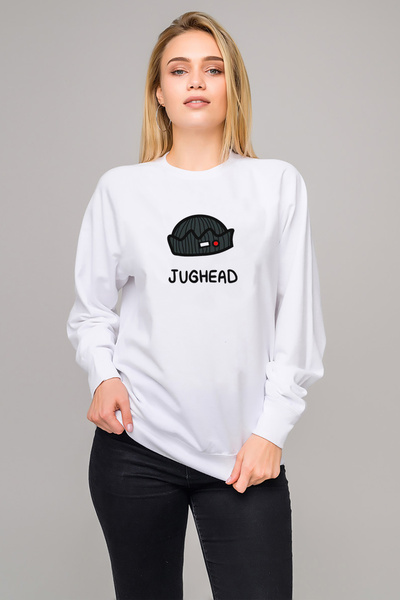 QIVI سترة ريفيرديل جوجهيد جونز تامبلر مطبوع للسيدات باللون الأبيض محبوكة بأكم...