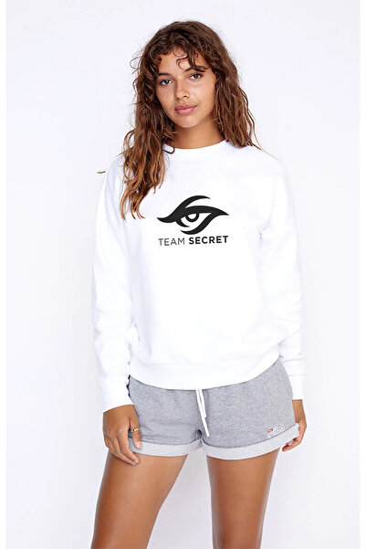 QIVI Team Secret Printed White Women's Knitted Sweatshirt Long Sleeve
