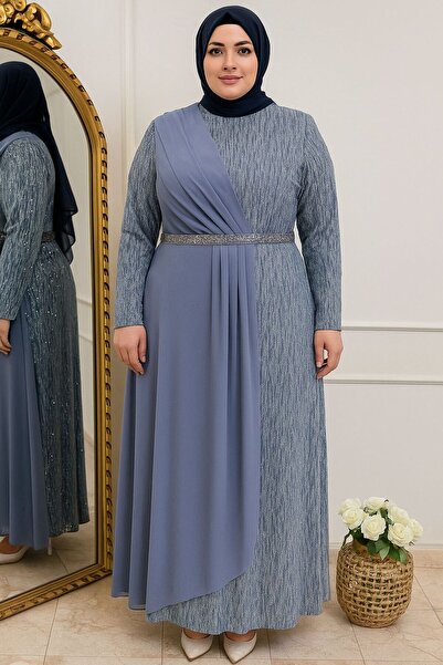 KADİR KORKMAZ GİYİM Simli Astarlı Büyük Beden Tesettür Abiye Elbise