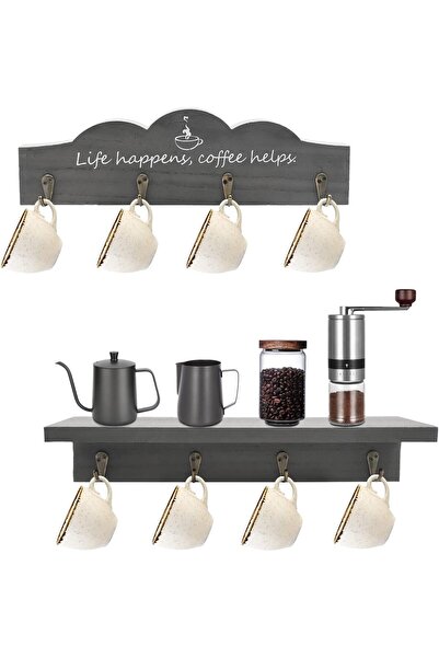 Generic مجموعة حامل أكواب القهوة من Ismosm لتزيين حائط المطبخ مع 8 خطافات، رف...