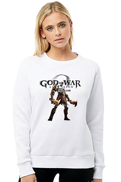 QIVI سويت شيرت God Of War مطبوع للسيدات باللون الأبيض بأكمام طويلة