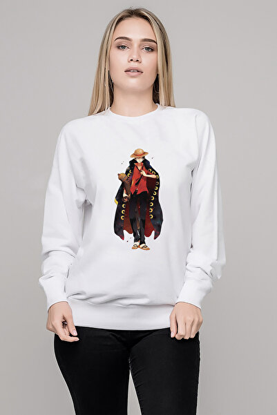 QIVI Anime One Piece Kaido Printed White Women's Knitted Sweatshirt Long Sleeve