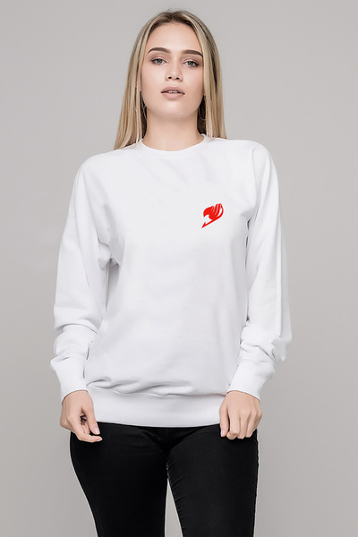 QIVI Anime Tail Logo Amplem Printed White Women's Knitted Sweatshirt Long Sleeve