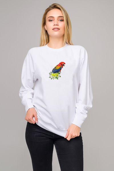 QIVI سويت شيرت Kiss Parrot Bird Budgerigar Scarlet Macaw مطبوع للسيدات باللون...