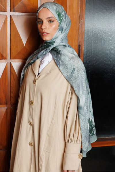 Mooncorn Şal Ramie cu model MC gri ardezie